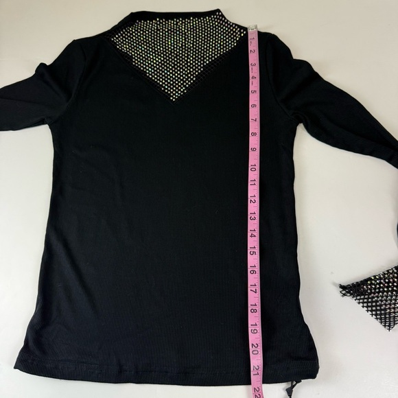 Nikki Lund Shirt Womens Small Black Long Sleeve Tee Stretch Rhinestone NWT - Picture 8 of 9